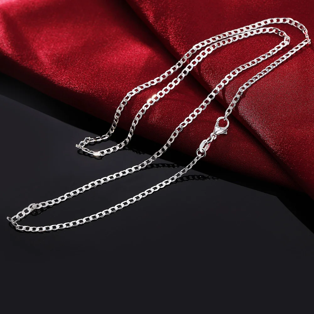 

Factory direct 925 Stamp Silver Necklace 16/18/20/22/24/26/28/30 Inches Classic 2MM Flat Sideways chain for Women Men Jewelry