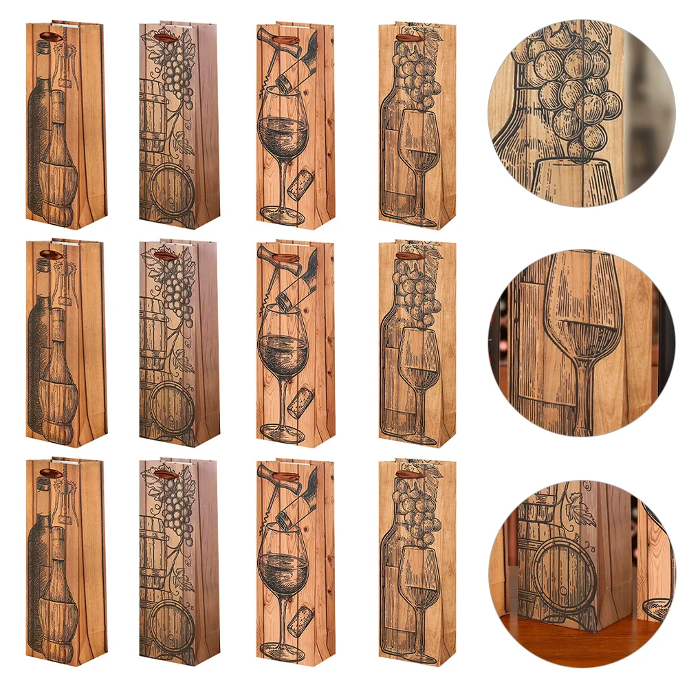 

12Pcs Champagne Gift Bags Red Paper Bags Thickened Tote Bags