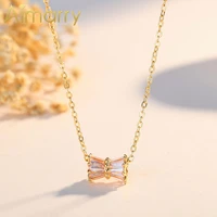 aimarry 925 sterling silver bowknot aaa zircon pendant gold necklace for women party wedding gifts fashion jewelry
