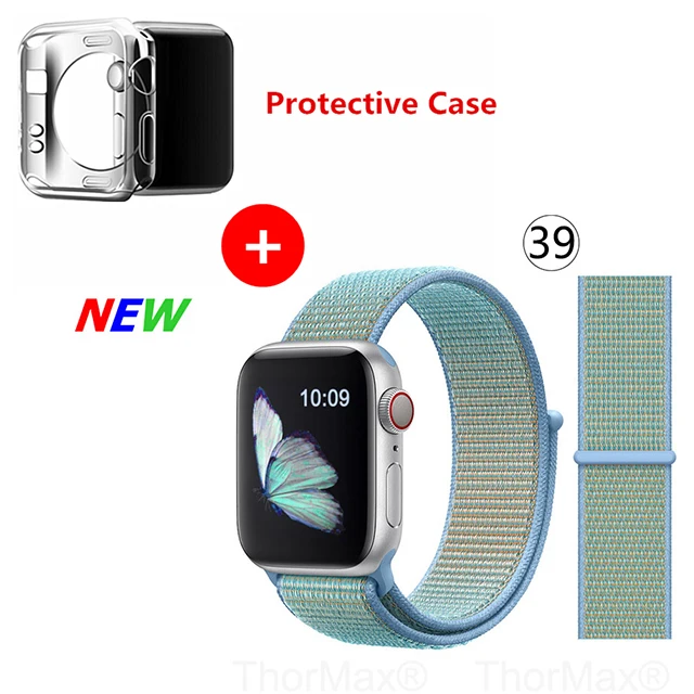 Нейлоновый спортивный бесшовный ремешок для наручных часов iwatch, 4 цвета, в полоску, легкий мягкий сплетенный ремешок для наручных часов Apple Watch 4 серии 3/2/1 38 мм 42 мм 40 мм 44 мм - Цвет ремешка: 39-cornflower