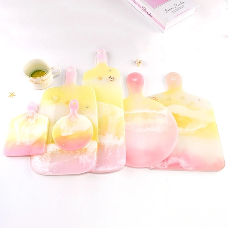 

4Pcs Resin Silicone Tray Molds Casting Mold Kit Large Serving Handle Board Epoxy Resin DIY Mould Craft Tools Home Decor