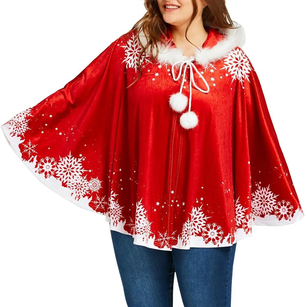 Накидка Рождественская накидка женская с принтом снежинки капюшоном пончо d90906| |