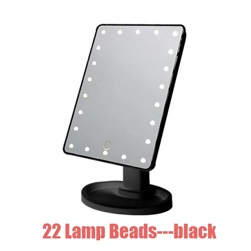 Black-22 LEDs Зеркало для макияжа с 16 светодиодами, косметическое зеркало с сенсорным выключателем, подставка на батарейках для настольной ванной комнаты, спальни, путешествий - Цвет: Black-22 LEDs
