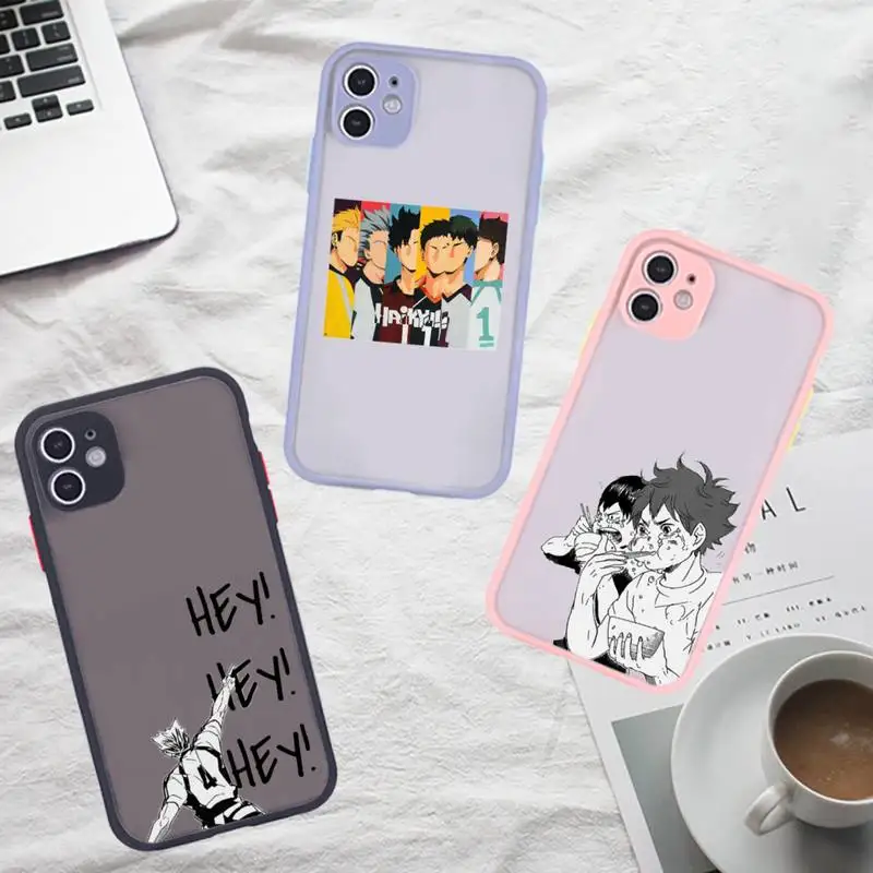 

Haikyuu Phone Case For iPhone 12 11 Mini Pro XR XS Max 7 8 Plus X Matte transparent Gray Back Cover