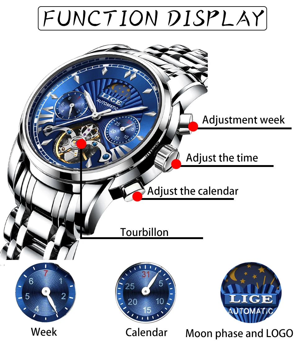 Montre Homme LIGE мужские s часы Топ люксовый бренд мода Tourbillon автоматические механические часы мужские водонепроницаемые часы со скелетом