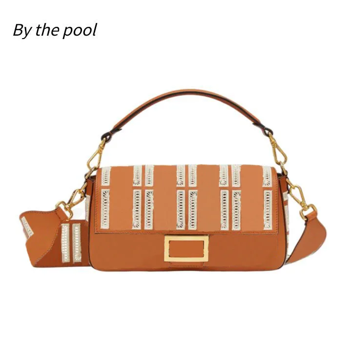 

Leather Flap Baguette Bag Iconic Mesh 27CM Letter Motif Strap Women Clutch Shoulder Crossbody Tote Bag Ladies Handbag