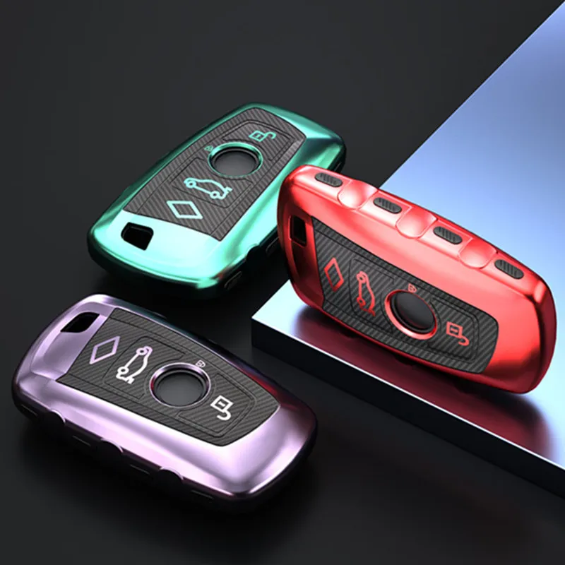

Car Key Case Cover Fob Auto Holder Shell Protecor Carbon Fiber Fit For BMW New 1 3 4 5 6 7 Series F10 F20 F30 Smart 3 Keychain