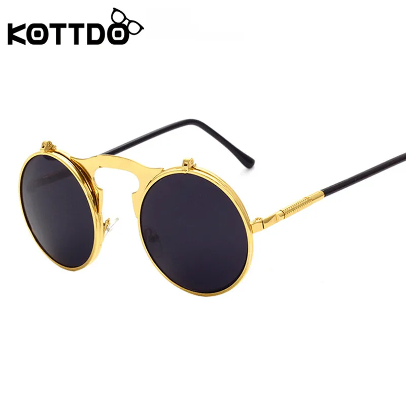 KOTTDO стимпанк Круглые Солнцезащитные очки для мужчин и женщин металлические