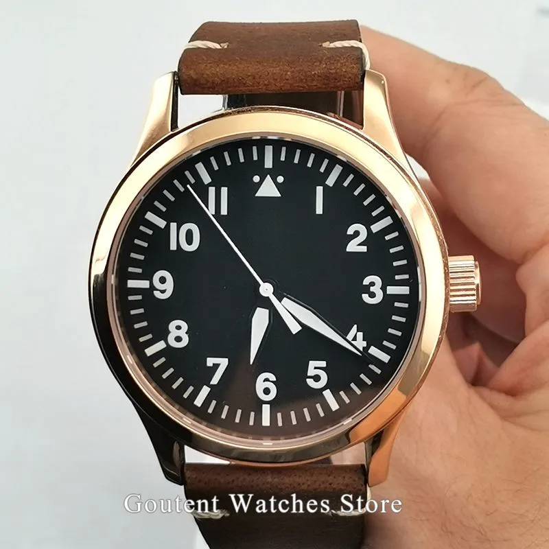 42 мм Corgeut мужские часы из розового золота крышка сапфирового стекла черные