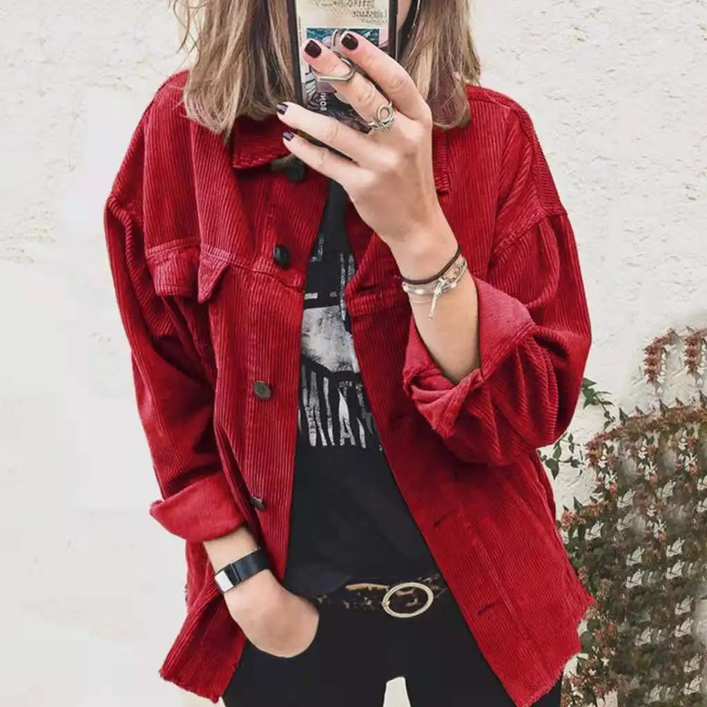 Corduroy Shirt Women Solid Color Long Sleeve Turn-Down Collar Casual Loose Fashion Tops Ladies Streetwear Shirt Vintage Clothes