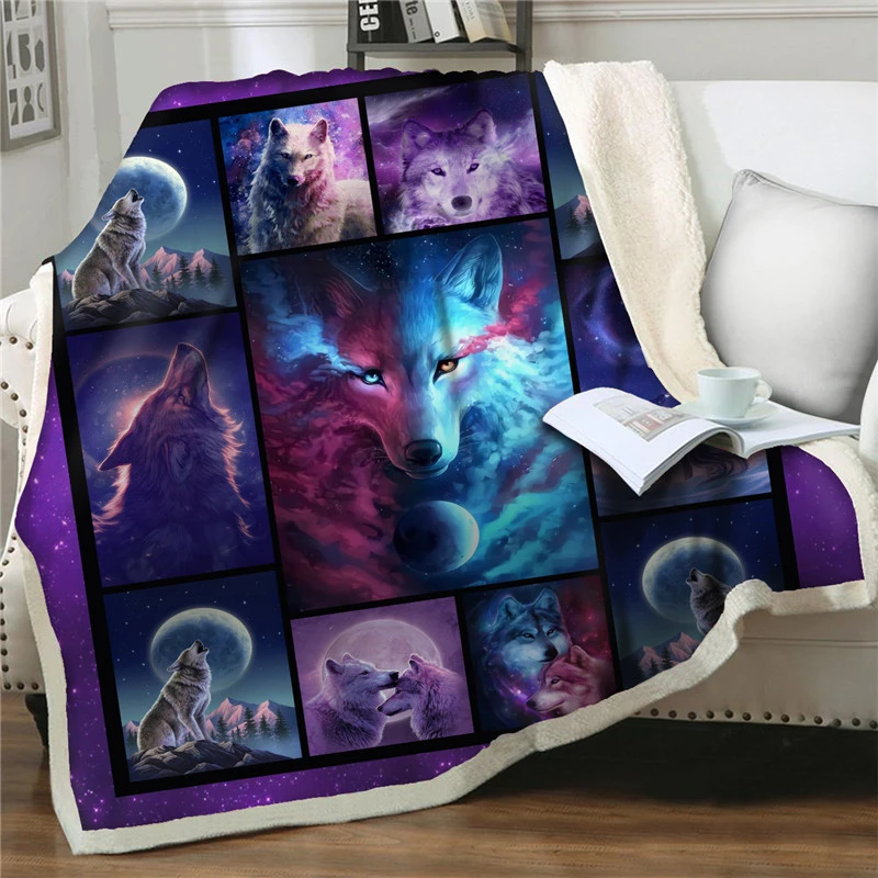 

Magical Wolf 3D-printed Blankets For Beds Sofa Thick Quilts Cover Fashion Sherpa Throw Blanket Adult Child Gifts Thicken Blanket
