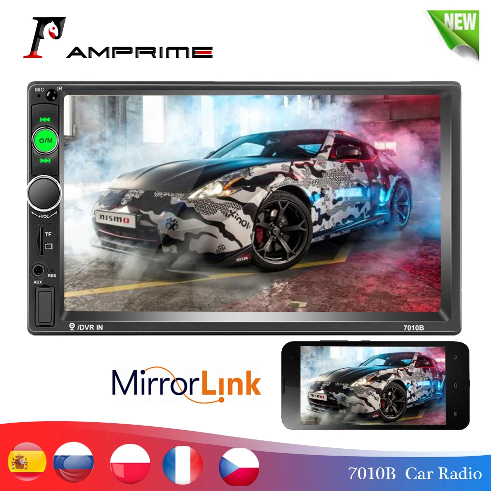 AMPrime 2 Din автомагнитола универсальная " Автомагнитола Mirrorlink Мультимедиа Видео плеер Bluetooth SD/FM/MP4/Aux с камерой заднего вида