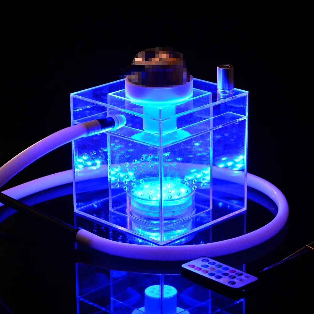 للبيع طقم مكعب روبيك مع ضوء LED ، أنبوب واحد ، غلاية أكريليك ، شيشة ، قضيب ، دخان كبير ، ضباب ، نارجيلة