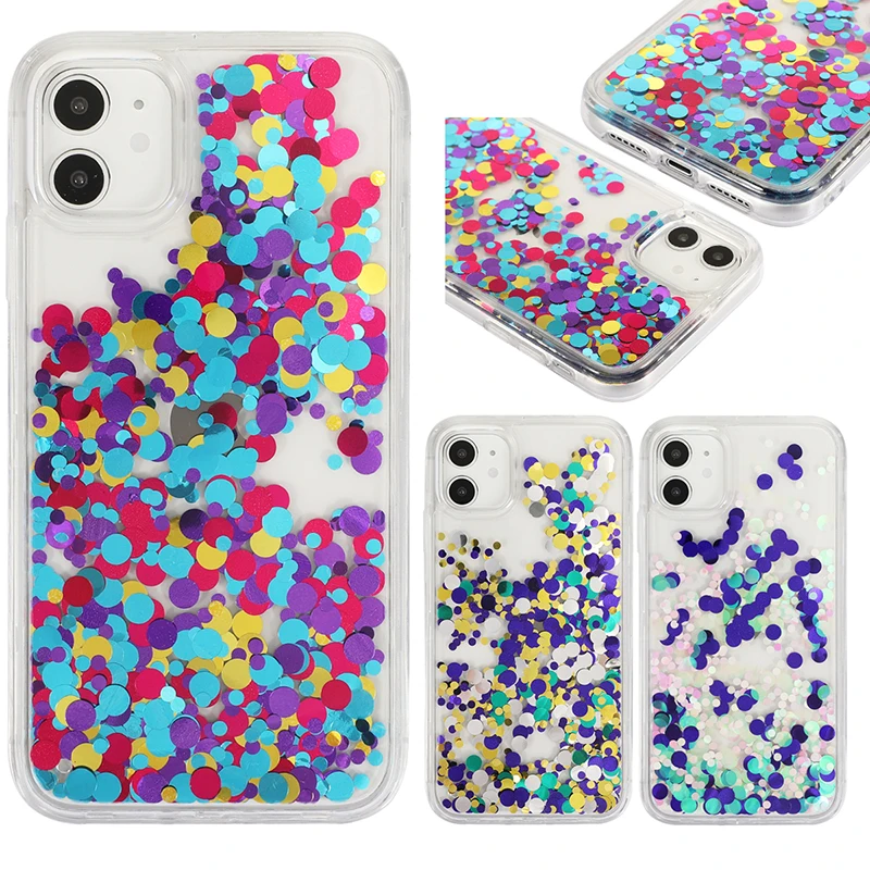 

Easterm Geometric Liquid Glitter Quicksand Circle Bead Hard Plastic PC 11Pro Phone Case For iPhone 12 Mini Max 7 8 Plus X XR XS