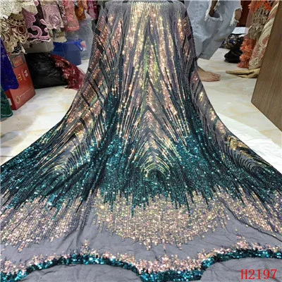 (stretchable)GREEN HFX кружевная ткань с пайетками, синие блестки, нигерийские кружева, ткань высокого качества, французский тюль, кружевная ткань для женского платья H2236 - Цвет: (stretchable)GREEN