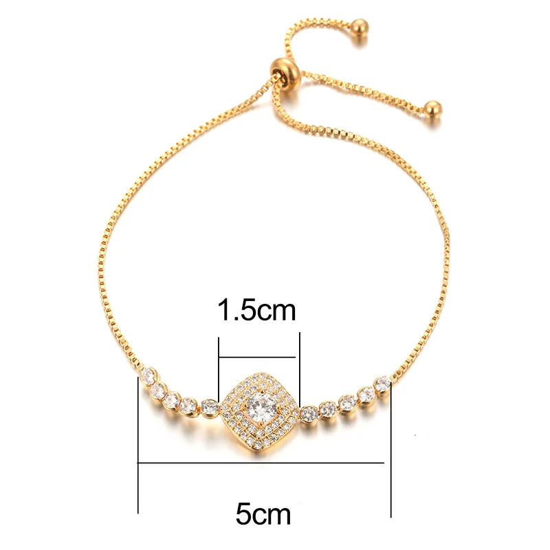 

Trendy Female Crystal Square Bracelet Classic Gold Silver Color Bracelets For Women Cute White Zircon Stone Chain Bracelet