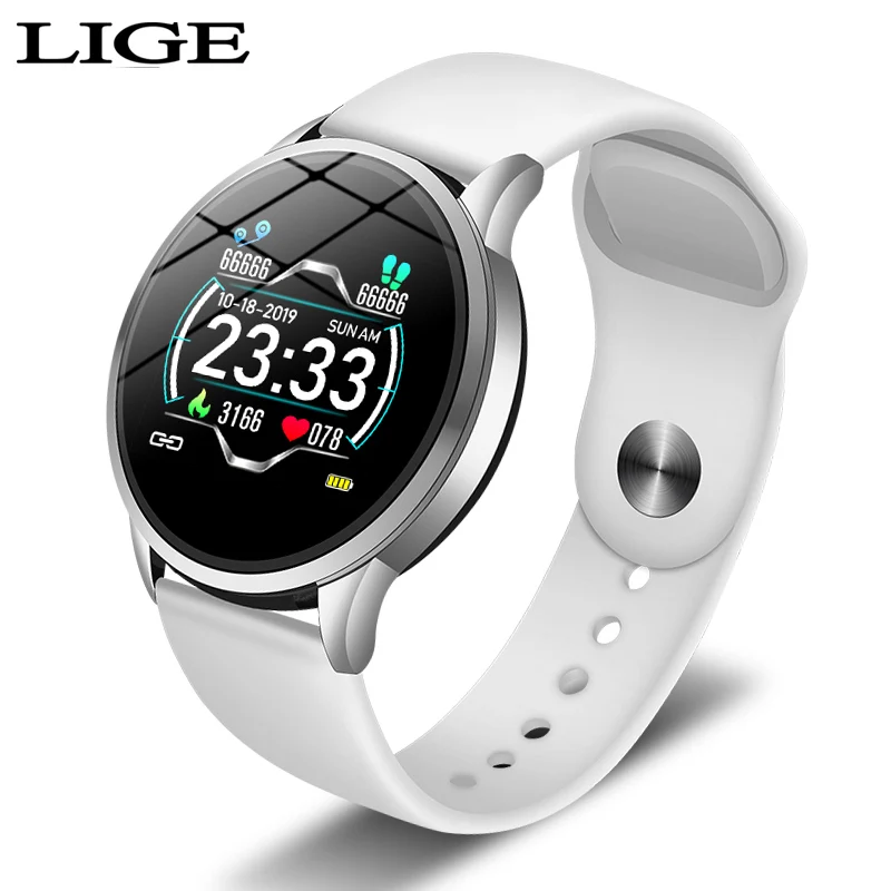 White LIGE Smart Watch Women Men Sports Fashion Waterproof Activity Fitness Tracker Heart Rate Brim Smartwatch Blood pressure bracelet - Цвет: White