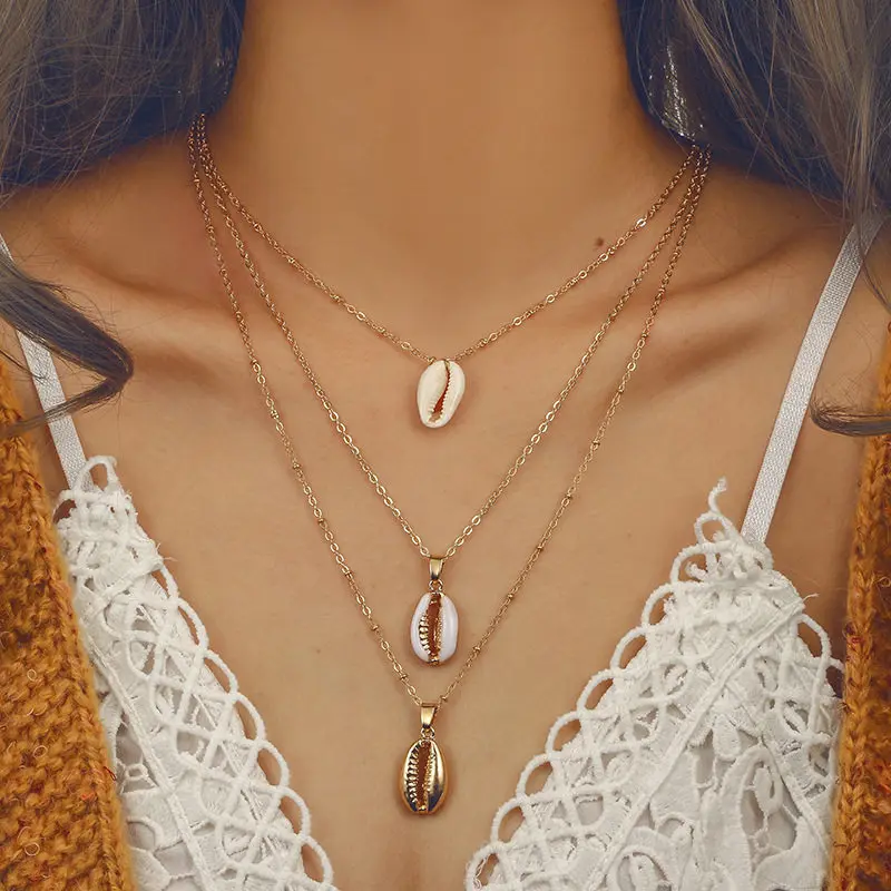 

Bohemia Shell Pendant Necklace For Women 2020 Vintage Multilayer Choker Golden Chain Necklaces Statement Jewlery New Collares