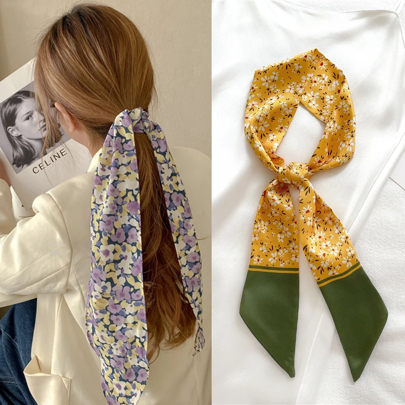

Hair Bands for Women Long Scarf Silk Neck Tie Skinny Ribbon Bandana Female Bag Wrist Hairband Accessories 2021 Popural Belt Girl