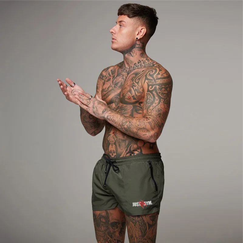 

Summer Men's brand gyms shorts bodybuilding quick dry board shorts slim fit secure pocket men's fitness beach sweat shorts
