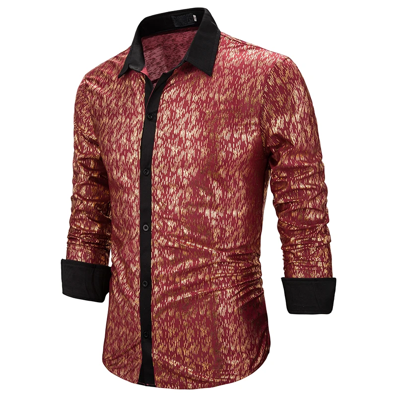 Мужская Осенняя приталенная рубашка с длинным рукавом и тиснением| |
