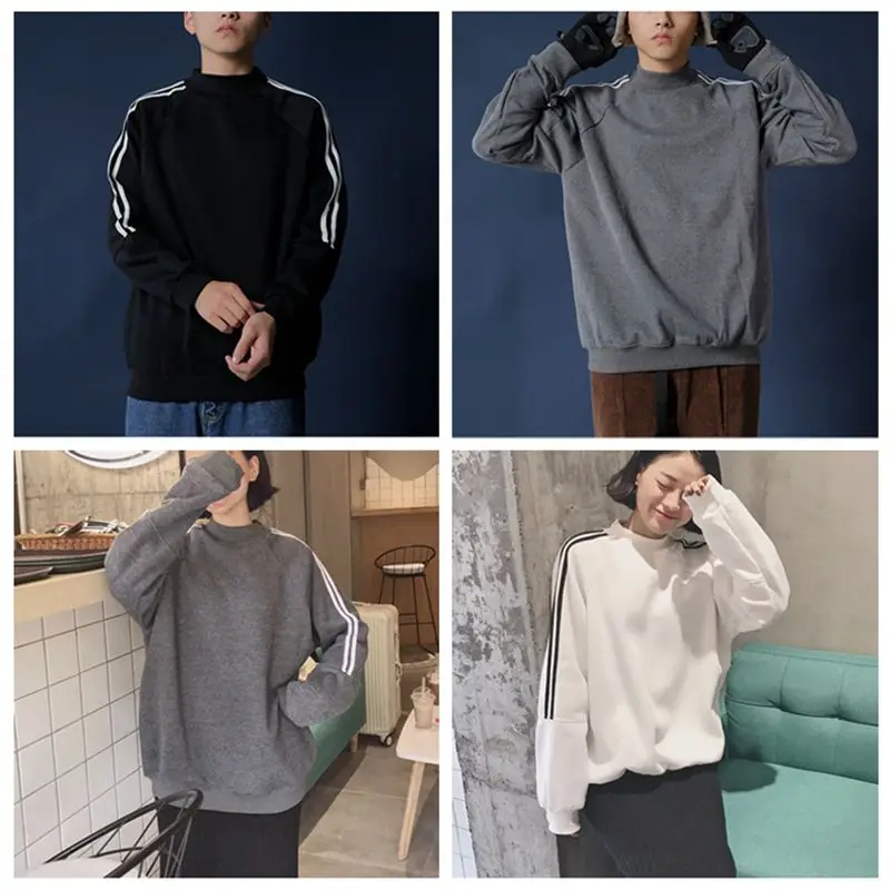 Men Japanese Style Warm Solid Color Round Collar Sweater Long Sleeve Elastic Slim Pullover Tops