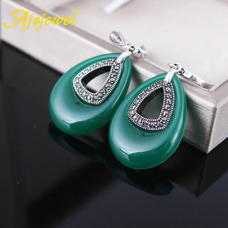 Ajojewel винтажные ювелирные изделия CZ зеленые смолы большой камень капли воды серьги для женщин Новое поступление