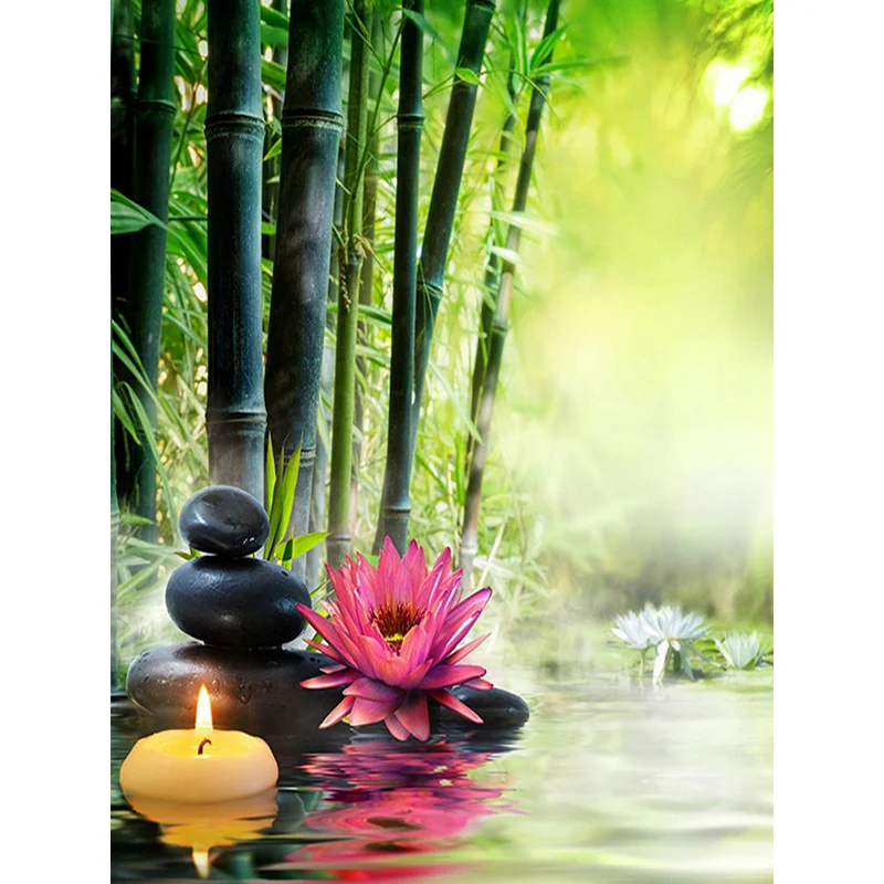 5D алмазная живопись сделай сам бамбуковый лес цветок свеча вышивка крестиком