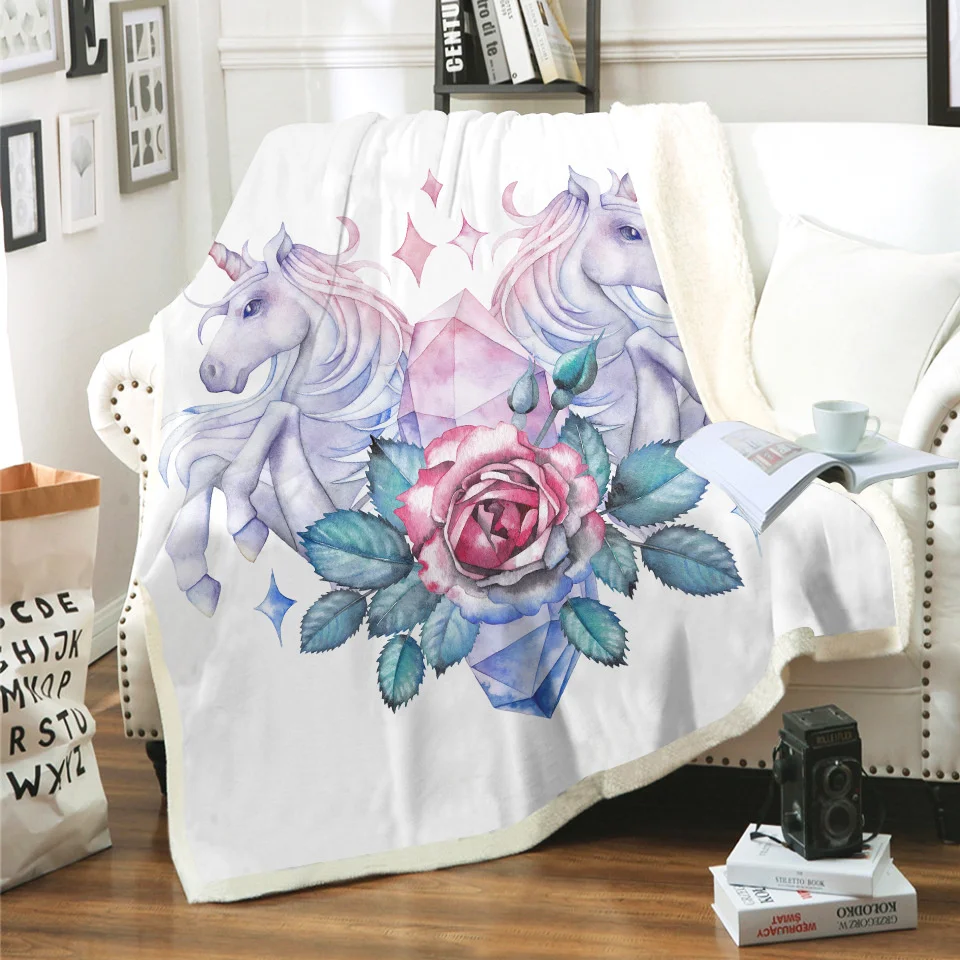 Одеяло из шерпы с 3D принтом единорога лошади покрывало на диван постельное белье