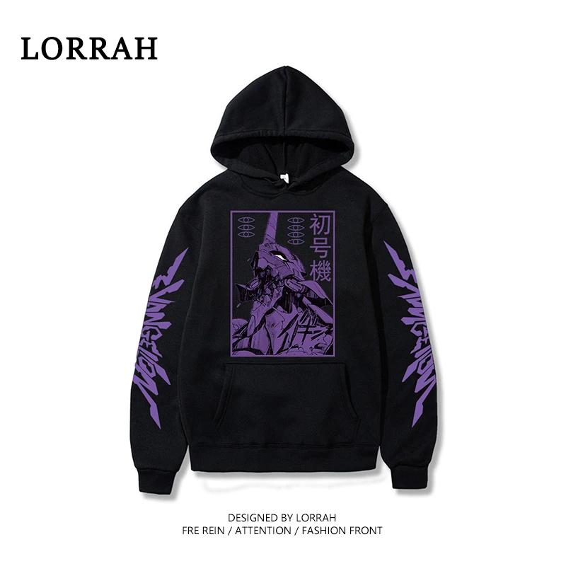 

Толстовки с длинным рукавом, оверсайз, японское аниме толстовки Евангелион, унисекс, с фиолетовой графикой, EVA-00