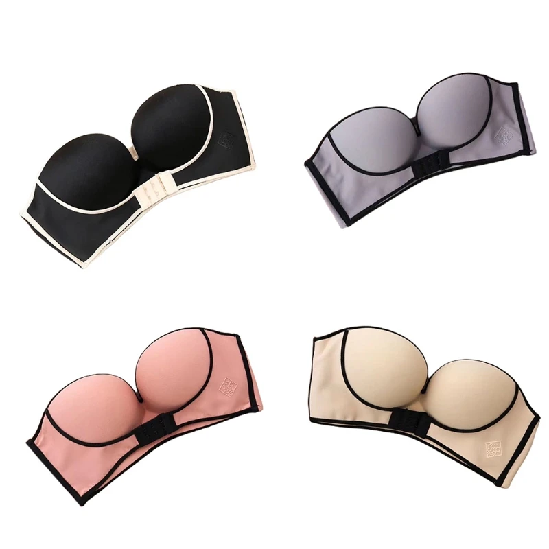 

Womens Strapless Front Closure Sexy Push Up Bra Underwear Invisible Non-Slip Bralette Lingerie Brassiere for Wedding