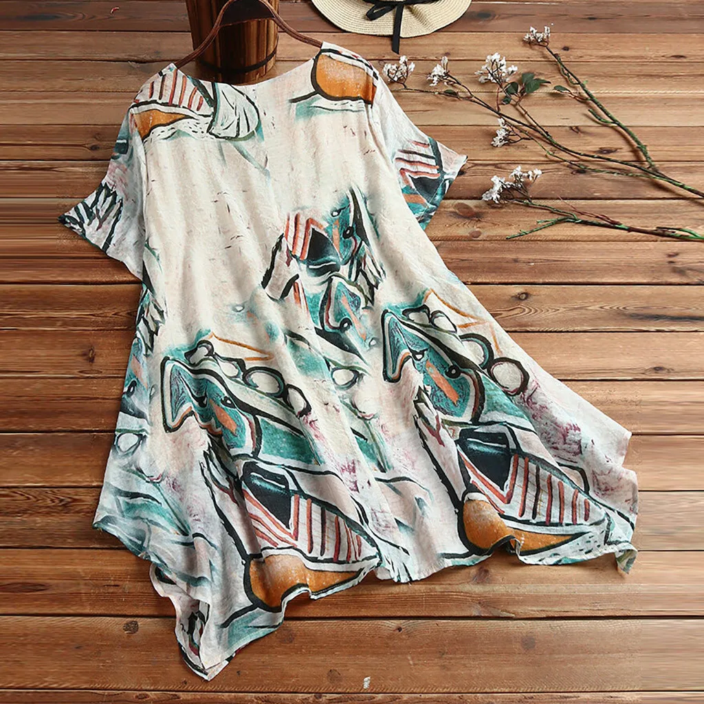 

Plus Size Short Sleeve Print Tops Shirt Women Ladies Summer Sexy Loose Blouse Elegant Blusas Roupa 2020 Female Ladies Clothing