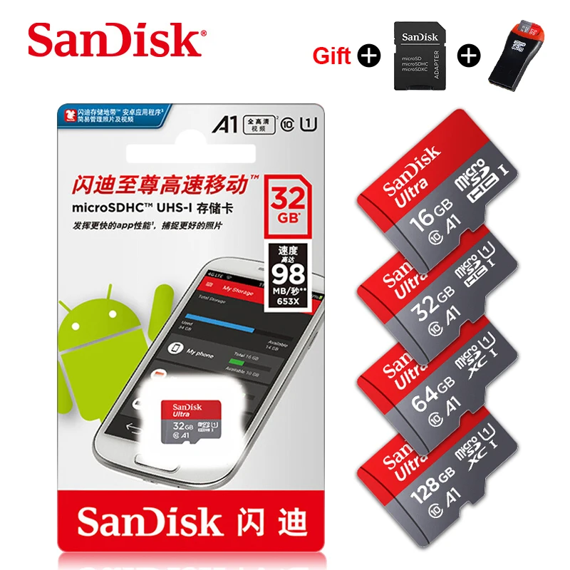 SanDisk Ultra Micro SD карта 64 Гб 128 ГБ 200 ГБ флеш-карта 32 Гб 16 Гб карта памяти cartao de memoria A1 класс 10 TF карта подарочный адаптер