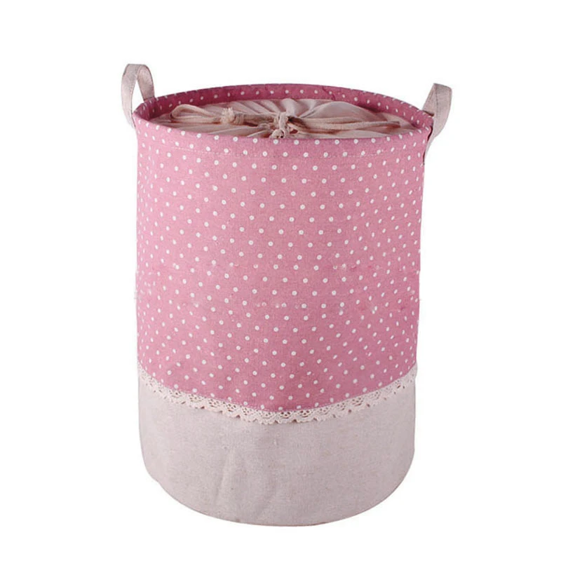 with lid pink Новая хлопковая льняная тканевая складная корзина для хранения белья, корзина для белья, корзина для игрушек, органайзер, сумка, коробка для хранения одежды, держатель, сумка - Цвет: with lid pink