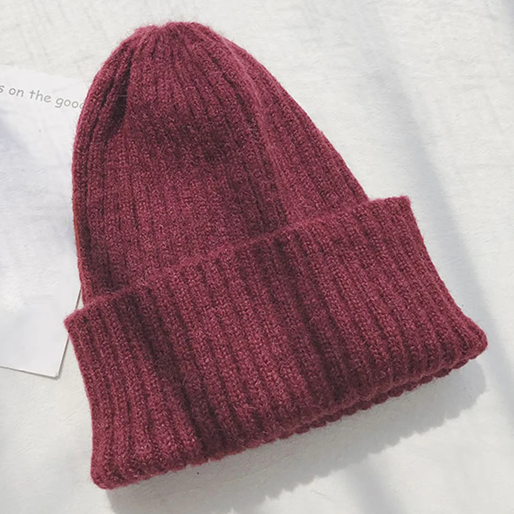 

Autumn Winter Fashion Girl Warm Solid Color Woolen Yarn Knitted Beanie Hat Cap