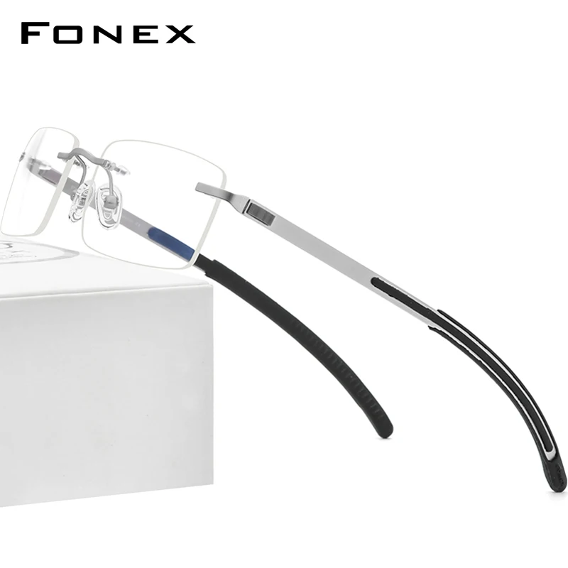 

FONEX Rimless Eyeglasses Frame Men 2021 Prescription Square Glasses Frameless Silicone Screwless Myopia Optical Eyewear F1003