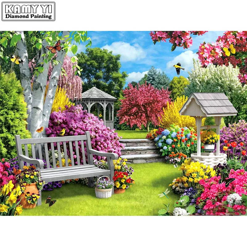 Полная круглая алмазная живопись пейзаж Сад 5d цветок Квадратные Стразы Вышивка