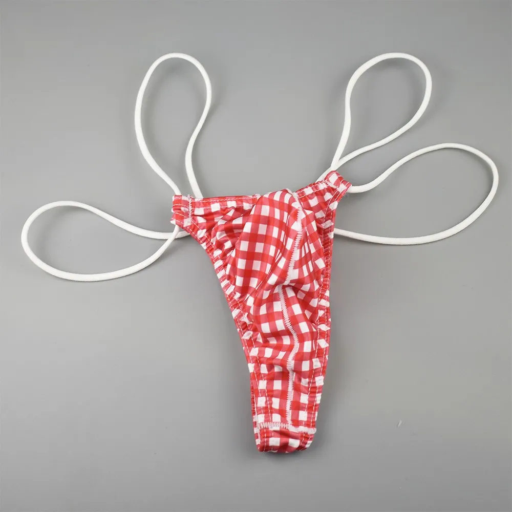 

Fashion Plaid Low Waist Thongs and G strings Sexy Men Underwear High Stretch Thong Underwear Panties Briefs lingerie