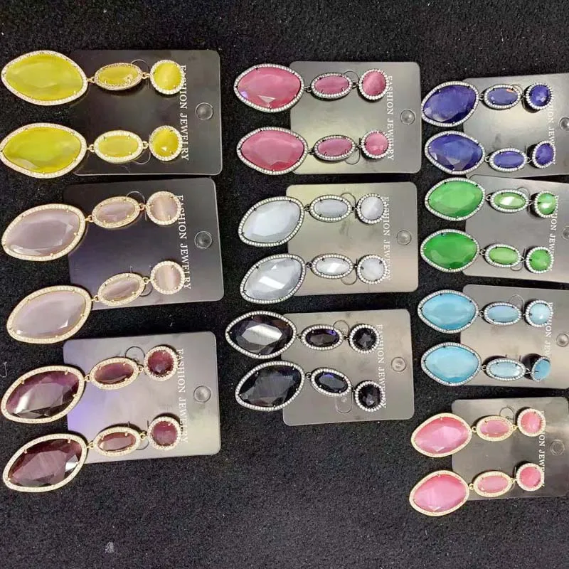 

Серьги-подвески с кристаллами кошачий глаз, 3 пары