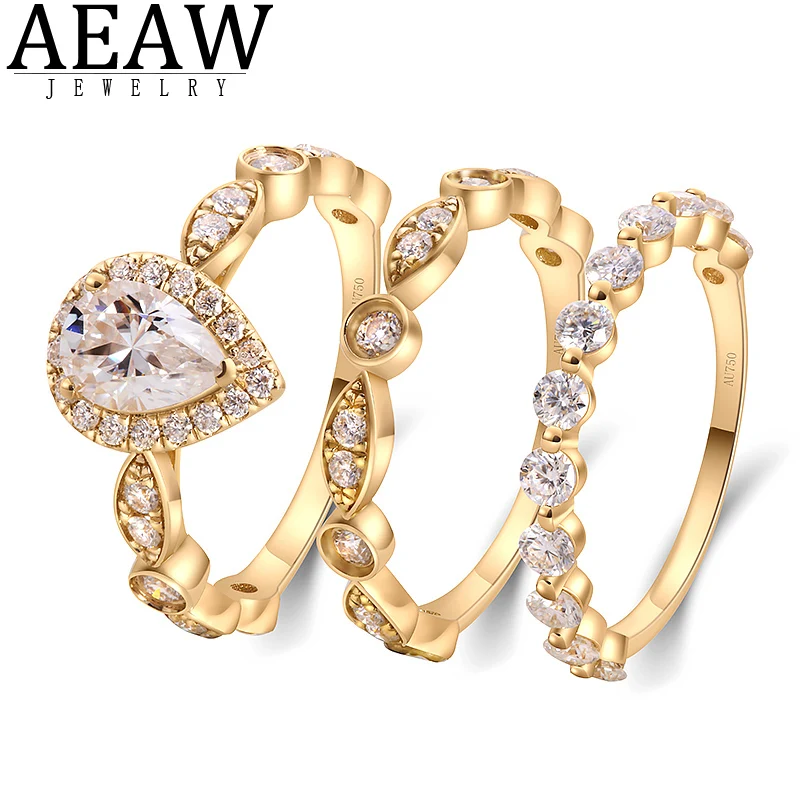 

DF Color 1.0ct Carat Pear Cut Moissanite Ring Set 14K Yellow Gold Unique Moissanite Wedding Ring For Women Bridal Ring