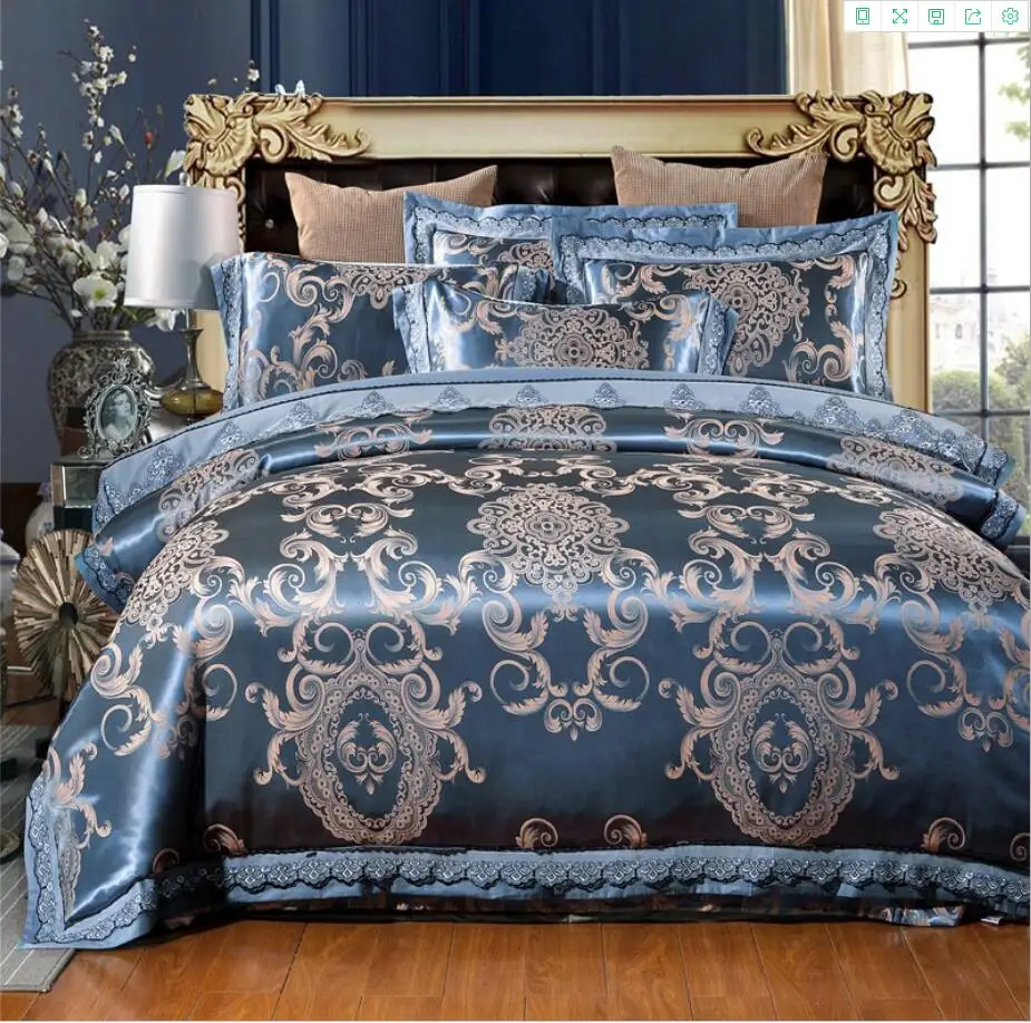 

Luxury Satin Jacquard bedding set King Queen size 4pcs bedclothes bed cover set Lace duvet cover bed sheet pillowcases