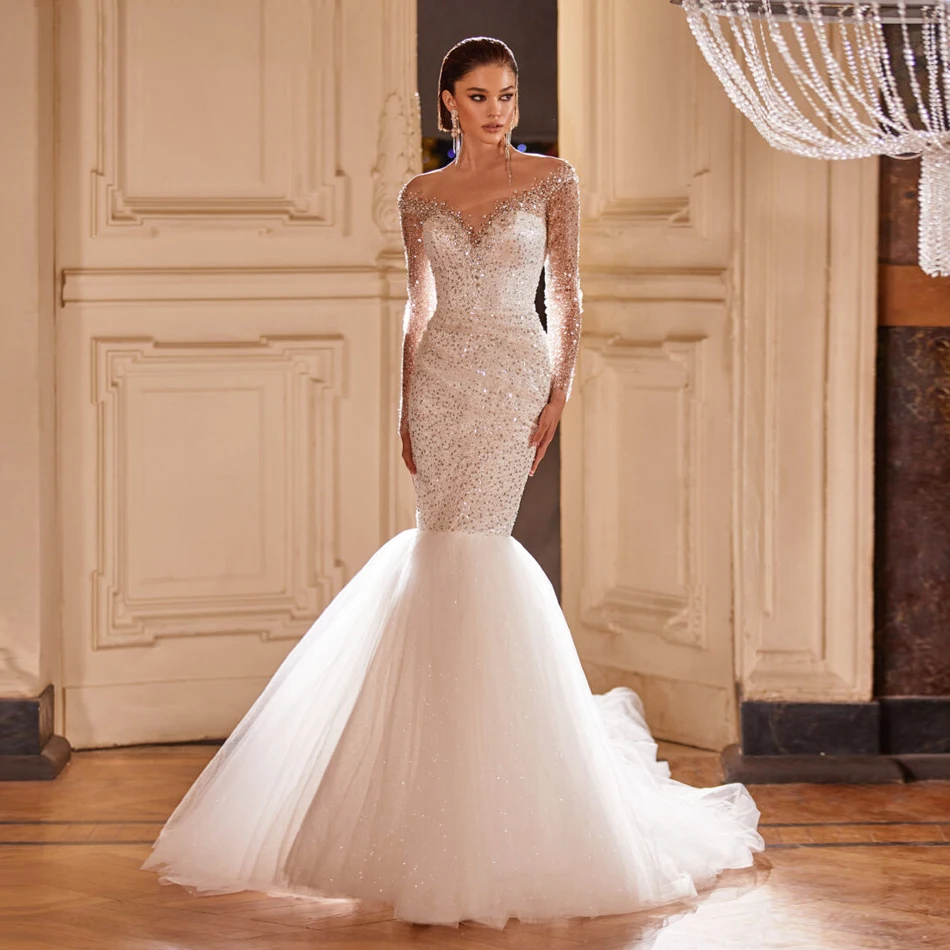 

Sexy Elegant Wedding Dress With Tulle And Boat Neck Tie Card Shoulder Strap High Slit Side Bridal Gown Large Size Customization