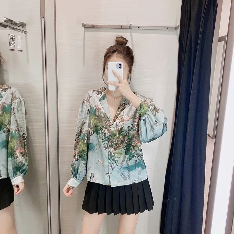 Блузка Aachoae Женская атласная с цветочным принтом повседневный Свободный Топ