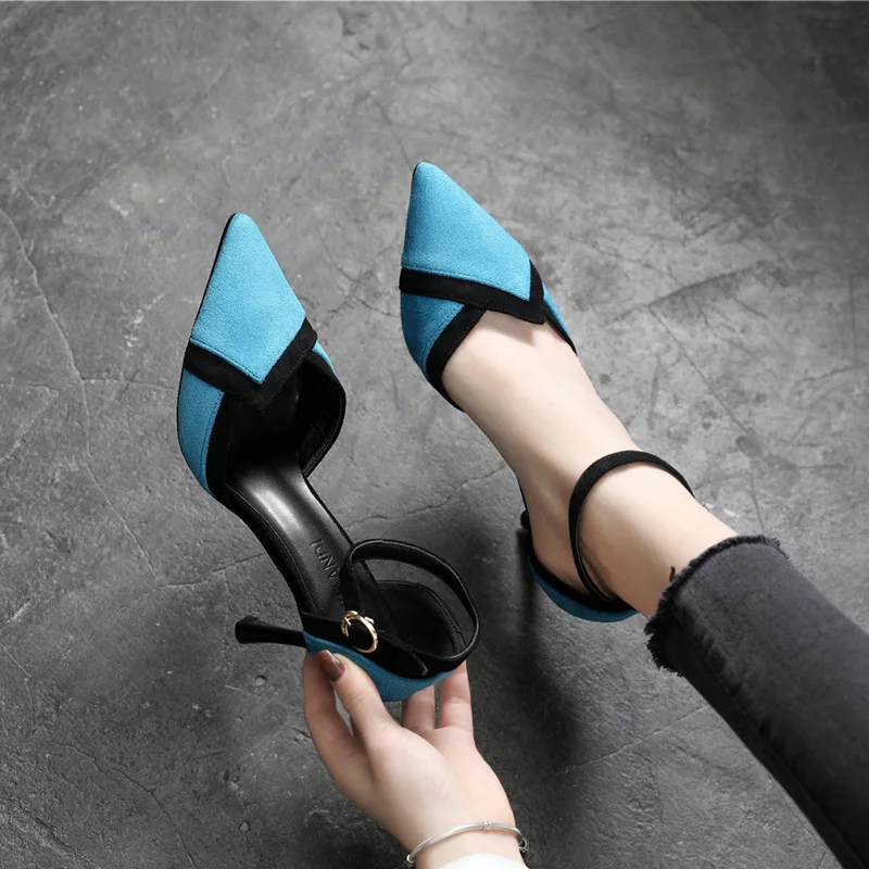 

Women's shoes 2021 Pointed toe stiletto 5CM/8.5CM high heels with one word buckle color matching women's single shoes