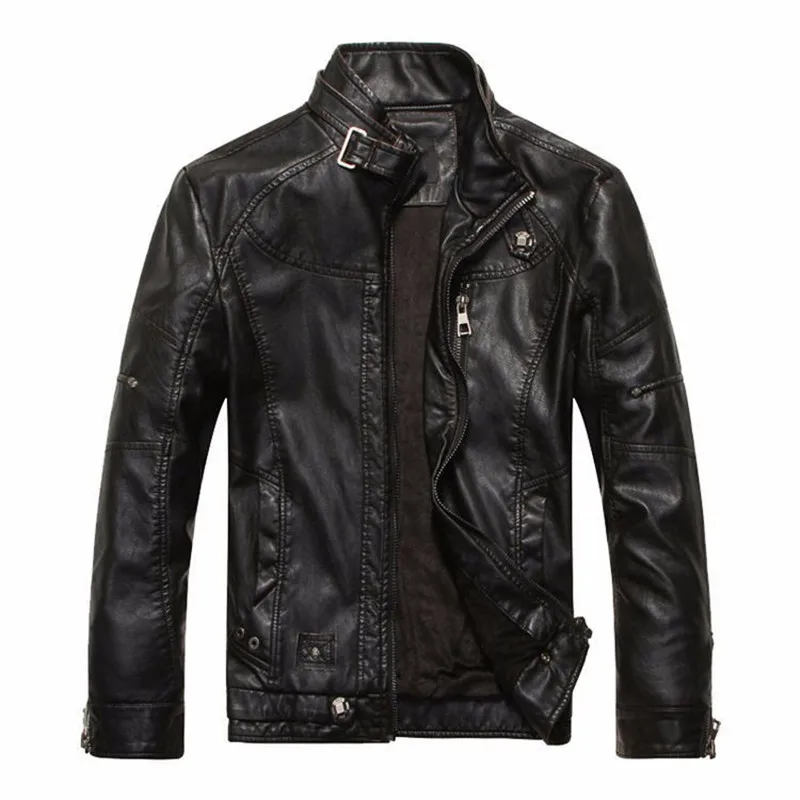Мужская кожаная куртка из ПУ кожи однотонная ветрозащитная Осень зима|men leather