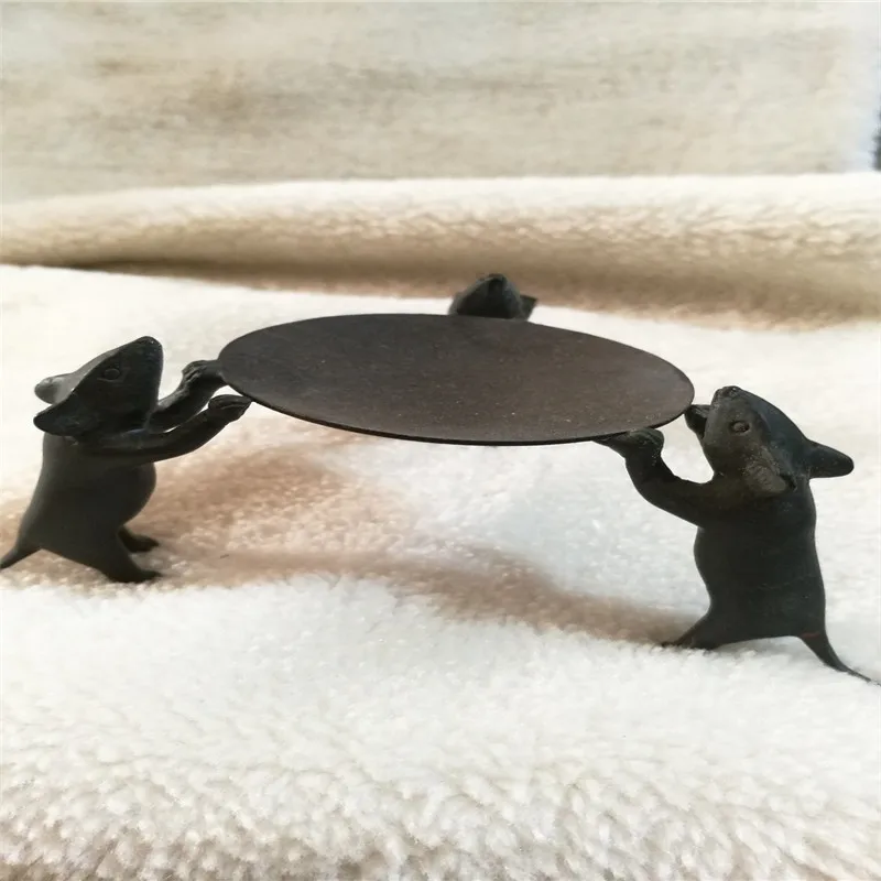 Китайский Медный подсвечник с тремя мышами Old Beijing