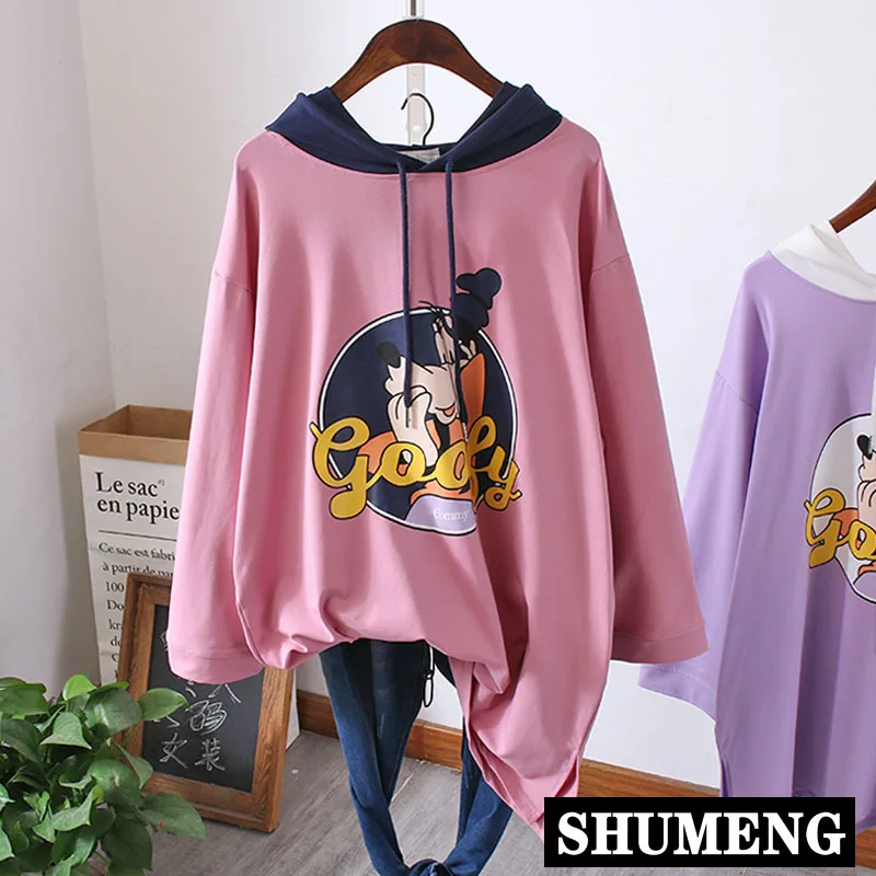 Осенняя футболка средней длины большого размера 2020 толстовка с капюшоном в