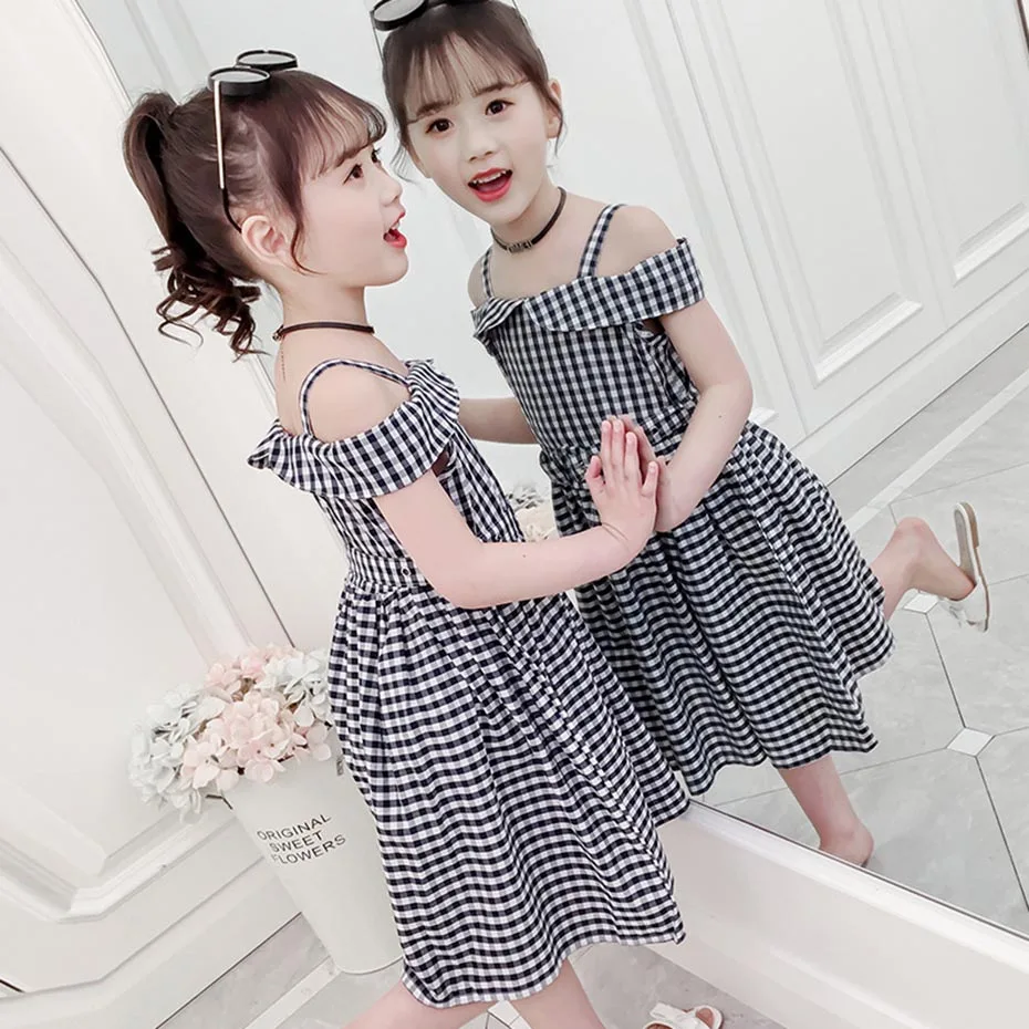 Платье для девочек клетчатое тонкое платье детские вечерние платья с открытыми