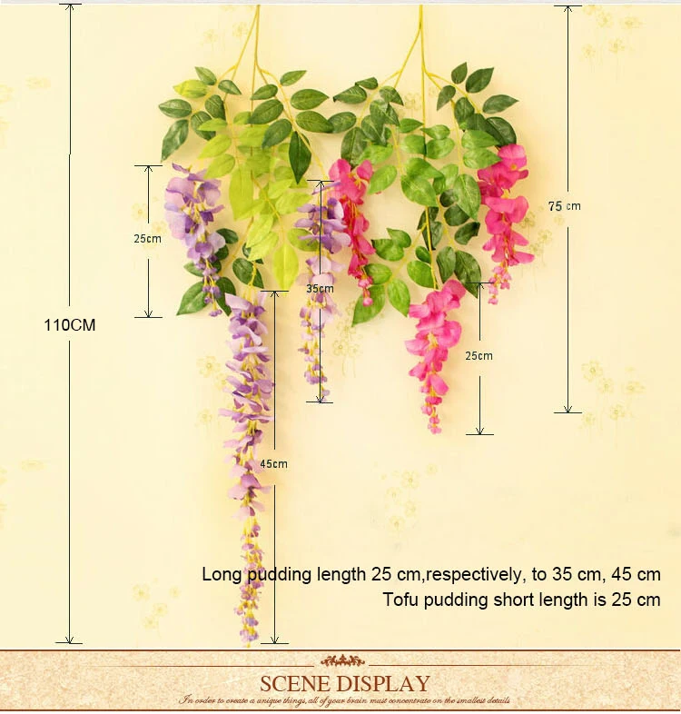 12 шт. 110 см искусственный цветок Висячие Шелковые Растения сад растения свадебные