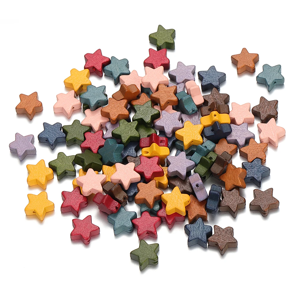 

20pcs/lot Colorful 15mm Star Natural Wood Beads Straight Hole Beads For DIY Jewelry Making Earrings Bracelet Beading Accessories